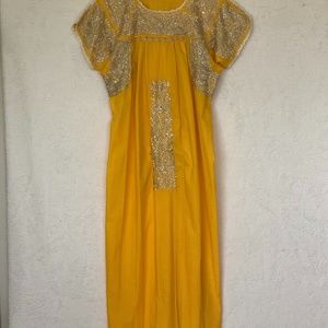 Mexican hand embroidered dress NEW. Yellow w tan/gold embroidery
